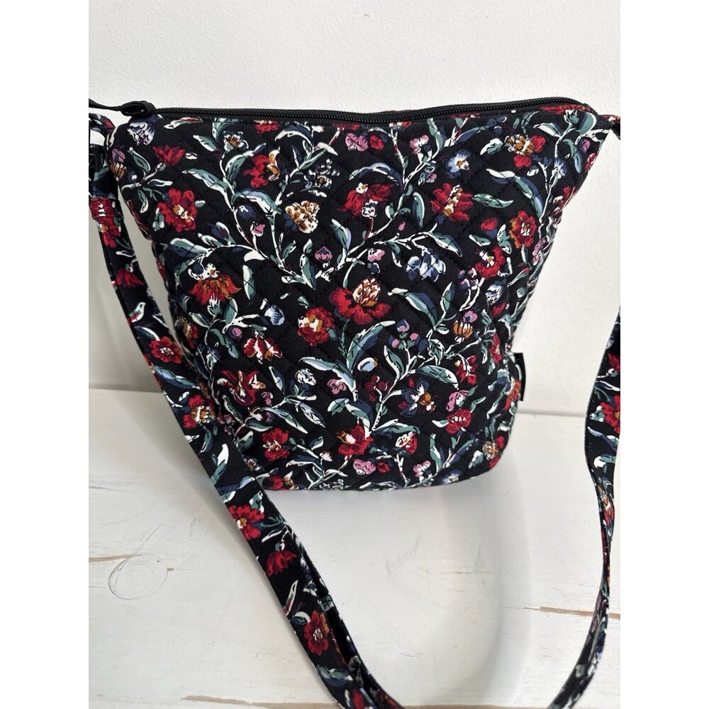 Vera Bradley Floral Quilted Crossbody Bag Black Multi Hipster Shoulder Purse